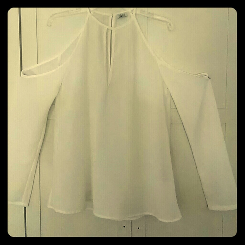 White cold shoulder blouse